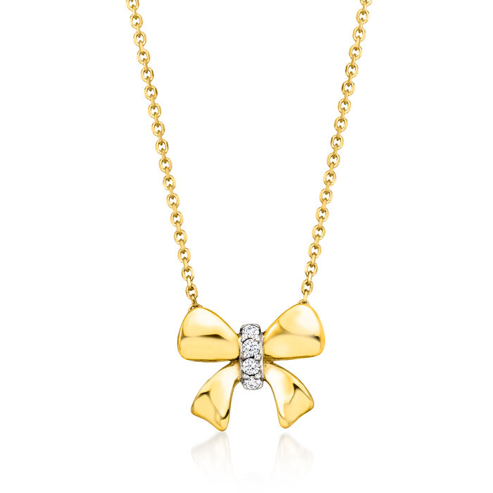 Diamond-Accented Bow Necklace in 14kt Yellow Gold