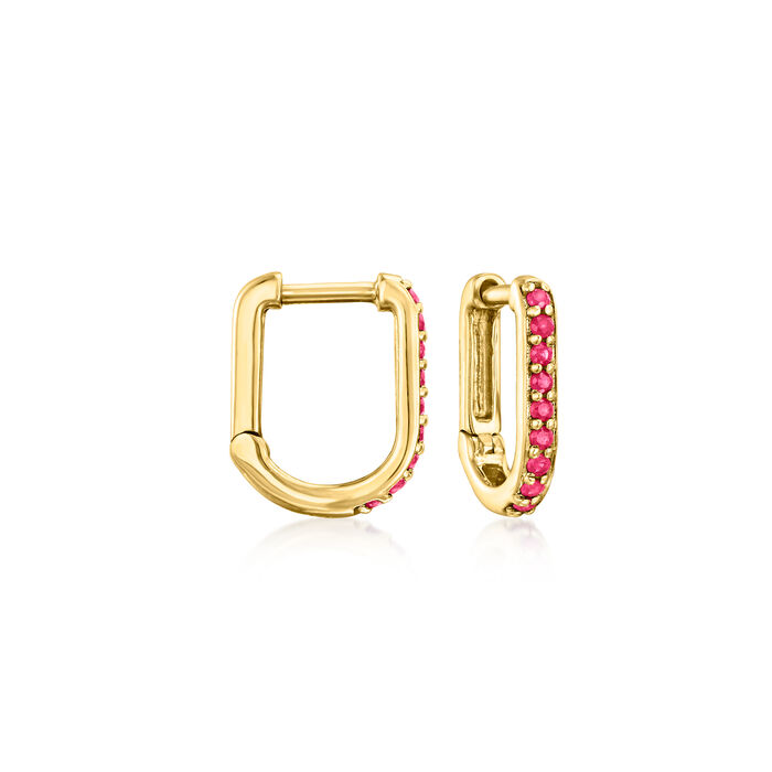 .10 ct. t.w. Ruby Paper Clip Link Hoop Earrings in 14kt Yellow Gold