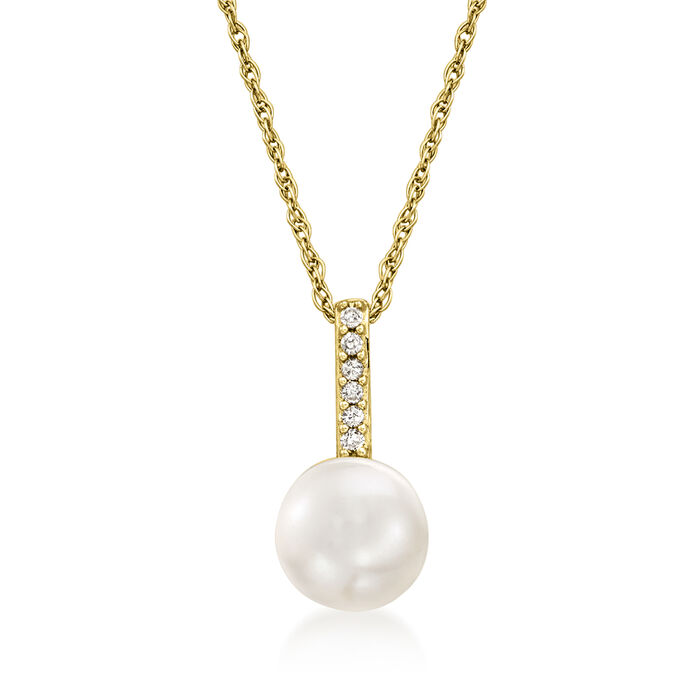 6-6.5mm Cultured Pearl Pendant Necklace with Diamond Accents in 14kt Yellow Gold