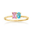 .30 Carat Pink Topaz and .20 Carat Swiss Blue Topaz Toi et Moi Ring in 14kt Yellow Gold