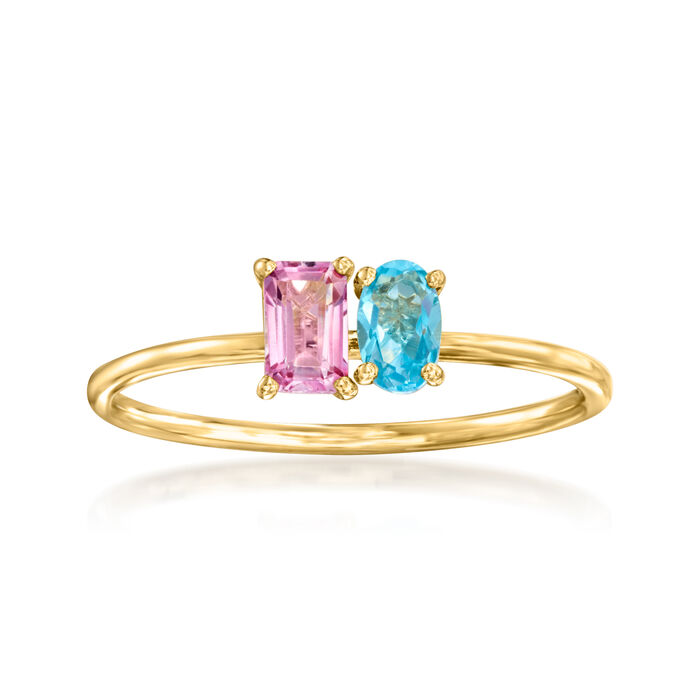 .30 Carat Pink Topaz and .20 Carat Swiss Blue Topaz Toi et Moi Ring in 14kt Yellow Gold