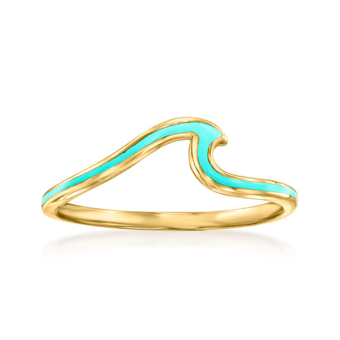 Turquoise Enamel Wave Ring in 14kt Yellow Gold