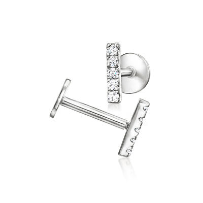 Diamond-Accented Bar Flat-Back Stud Earrings in Sterling Silver