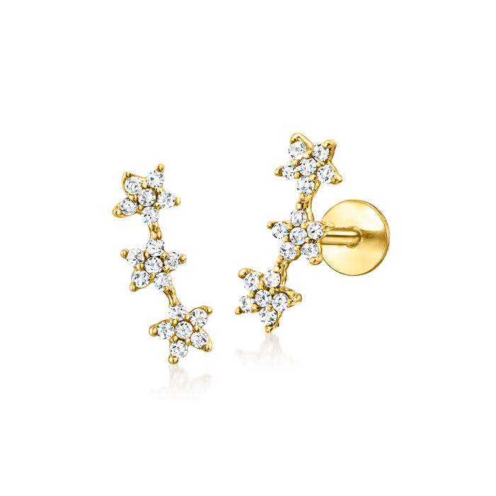 .10 ct. t.w. Diamond Three-Star Flat-Back Ear Climbers in 14kt Yellow Gold