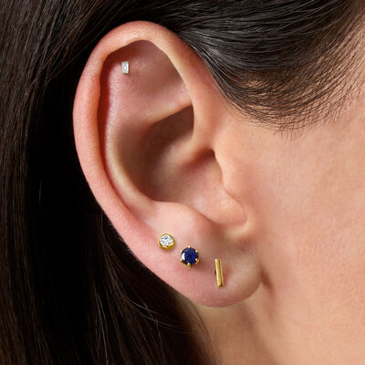 Bezel-Set Diamond-Accented Single Flat-Back Stud Earring in 14kt Yellow Gold