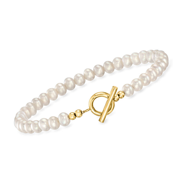 4-5mm Cultured Pearl Toggle Bracelet with 14kt Yellow Gold