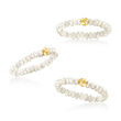 3-4mm Cultured Pearl Jewelry Set: Three Stretch Rings with 14kt Yellow Gold