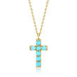 2mm Turquoise Cross Pendant Necklace in 14kt Yellow Gold