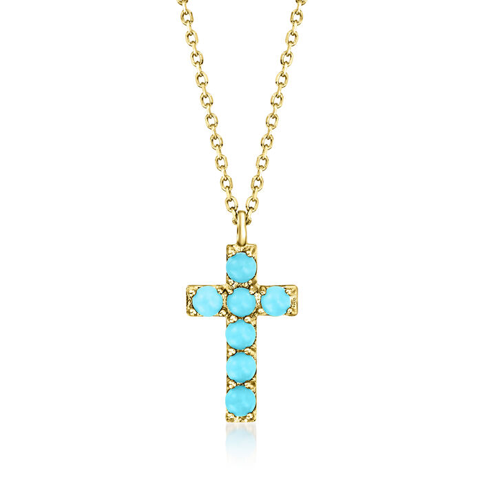 2mm Turquoise Cross Pendant Necklace in 14kt Yellow Gold