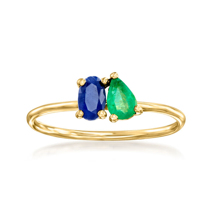 .20 Carat Sapphire and .10 Carat Emerald Toi et Moi Ring in 14kt Yellow Gold