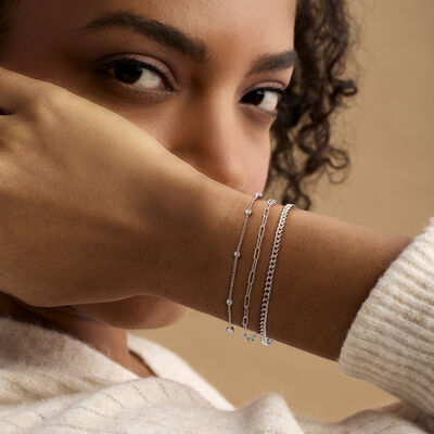 Sterling Silver Jewelry Set: Curb-Link, Paper Clip Link and Bead-Chain Bracelets