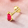 .10 Carat Baguette Ruby Single Flat-Back Stud Earring in 14kt Yellow Gold