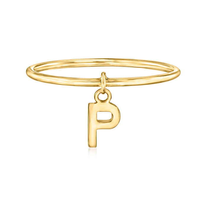 14kt Yellow Gold &quot;P&quot; Initial Charm Ring