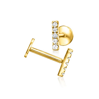 Diamond-Accented Bar Flat-Back Stud Earrings in 14kt Yellow Gold