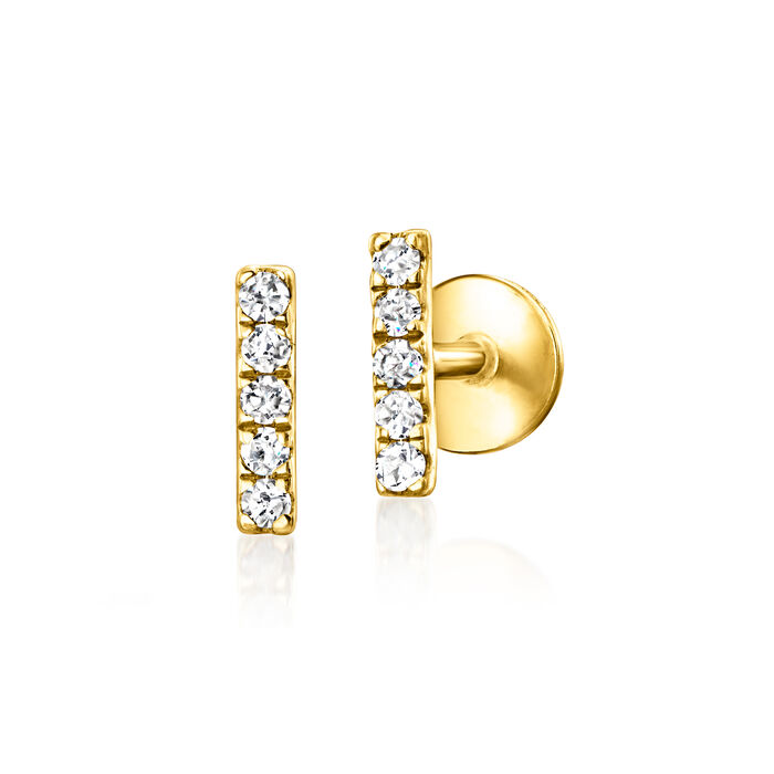 Diamond-Accented Bar Flat-Back Stud Earrings in 14kt Yellow Gold