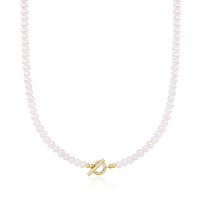 4-5mm Cultured Pearl Toggle Necklace with 14kt Yellow Gold