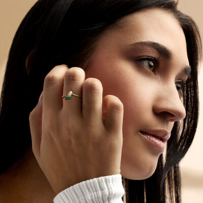 Opal and .20 Carat Emerald Toi et Moi Ring in 14kt Yellow Gold