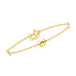 Italian 2-2.5mm Cultured Pearl and 14kt Yellow Gold Bow Station Bracelet