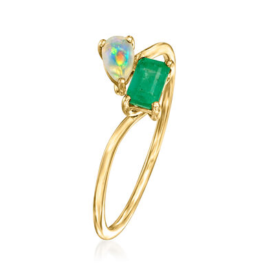 Opal and .20 Carat Emerald Toi et Moi Ring in 14kt Yellow Gold