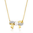 4-4.5mm Cultured Pearl Bow Necklace with Diamond Accents in 14kt Yellow Gold