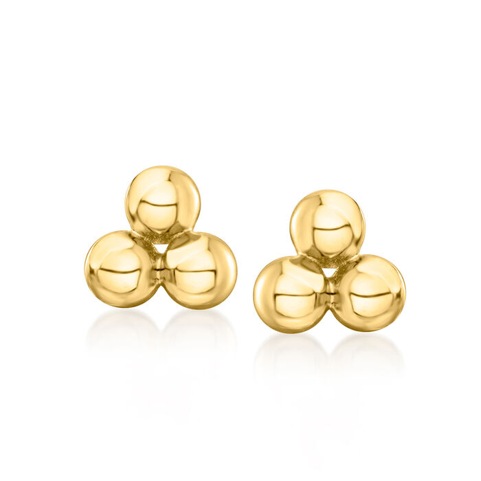 Italian 14kt Yellow Gold Triple-Bead Stud Earrings