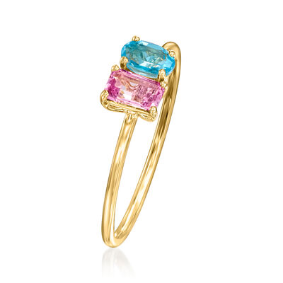 .30 Carat Pink Topaz and .20 Carat Swiss Blue Topaz Toi et Moi Ring in 14kt Yellow Gold