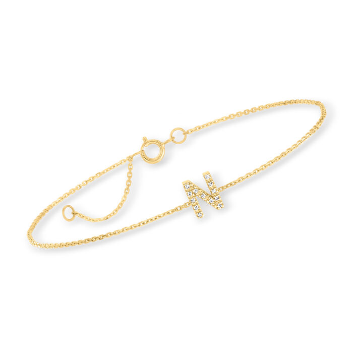 Diamond-Accented Initial Bracelet in 14kt Yellow Gold