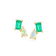 Opal and .40 ct. t.w. Emerald Toi et Moi Earrings in 14kt Yellow Gold