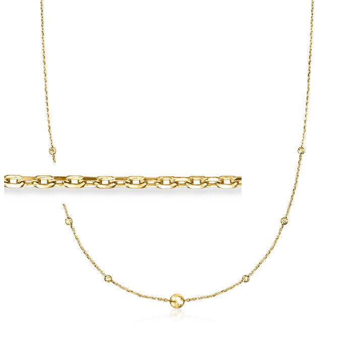 14kt Yellow Gold Bead Station Cable-Chain Necklace