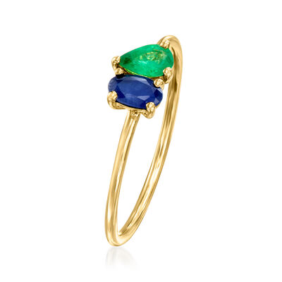 .20 Carat Sapphire and .10 Carat Emerald Toi et Moi Ring in 14kt Yellow Gold
